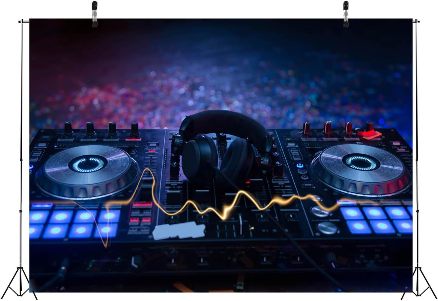 CORFOTO 5x3ft Fabric Dj Mixer with Headphones Backdrop Photography Dj Sound Equipment in Dark Background Musical Dance Disco Party Decorations Live Concert Stage Photoshoot Booth Studio Props