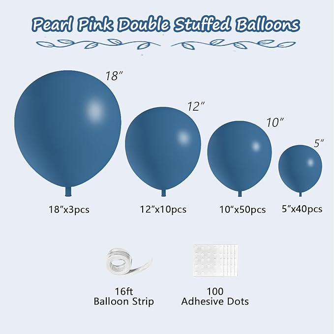 108Pcs Dusty Blue Double Stuffed Balloons Different Size, 18/12/10/5 inch Dark Slate Blue Balloons Garland Arch kit for Baby Shower Boy Birthday Bridal Gender Reveal Party Decoration