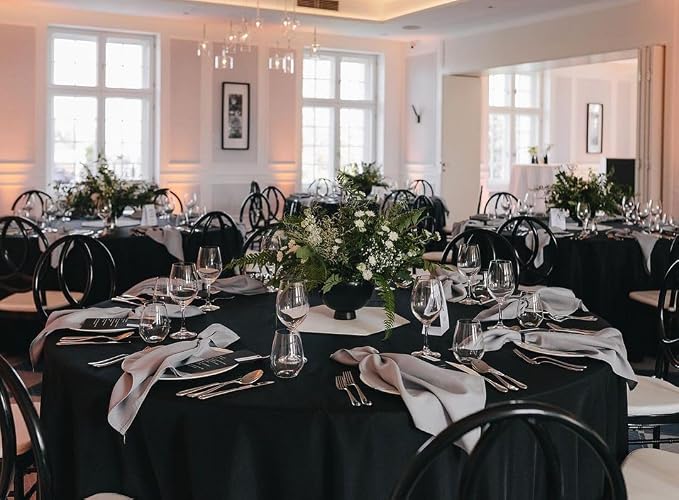 10 Pack Black Tablecloths - Round & Rectangle, 90 Inch, Polyester, Washable, Perfect for Wedding Party