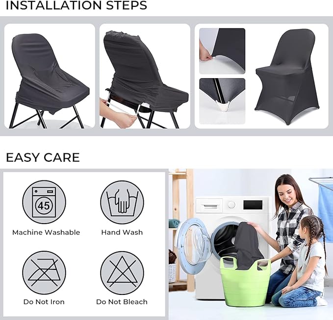 Babenest Spandex Folding Chair Covers Upgraded 10 PCS Universal Stretch Washable Fitted Chair Slipcovers Protector for Wedding, Holidays, Banquet, Party, Celebration (Grey)