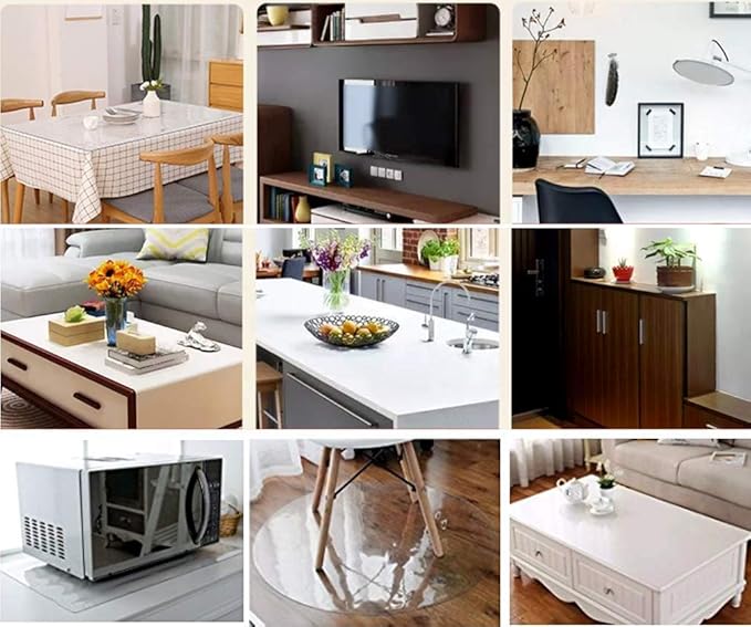 NECAUX Custom 46 x 87 Inch Clear Table Cover Protector, 1.5mm Thick Wood Grain Transparent Table Pad Non-Slip Tablecloth Plastic Protective Pad for Dining Room Table, Conference Table