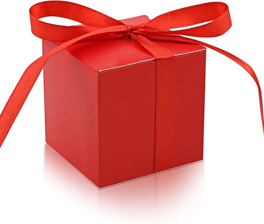 KPOSIYA 100 Pack Favor Boxes 2x2x2 inch Candy Boxes Red Gift Boxes with Ribbons for Wedding Baby Shower Decorations Birthday Party Supplies