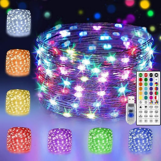 StarryEver 24 Multi Color Changing Fairy Lights USB Powered with Remote Control, 33ft 100 RGB LED Bright Silver Wire Starry String Lights for Christmas Tree, Wedding Party, Bedroom Holiday Décor