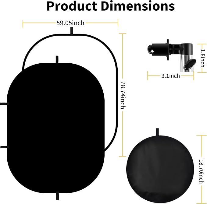 Meking 5x6.6ft Black White Background for Photography, Pop-Up Collapsible Backdrop 2-in-1 Muslin Self Tape Backdrop with Clip and Carry Case