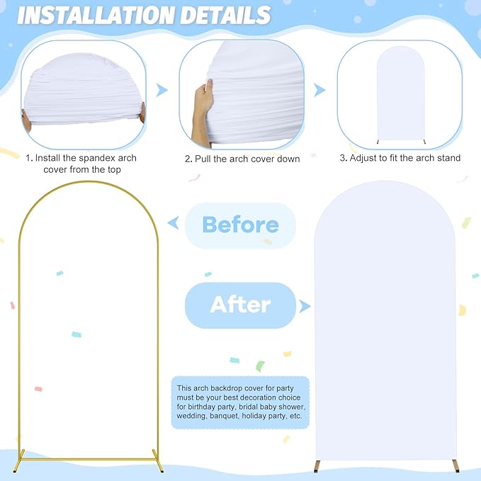 FOTSHARER White Arch Cover Wedding Arch Cover 3.3x6.6FT Spandex Arch Backdrop Cover for Arch Stand Round Top Chiara Arch Fabric Cover Balloon Arch Frame Covers for Garden Party Decoration Supply