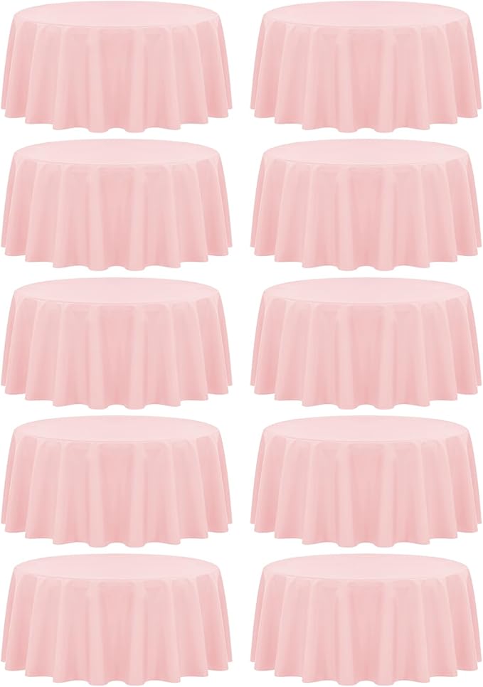 fani 10 Pack 120 Inch Round Tablecloth, Pink Polyester Fabric Table Cloth for Round Table, Stain and Wrinkle Washable Table Cover for Wedding Party Dining Table Buffet Banquet Restaurant and Camping