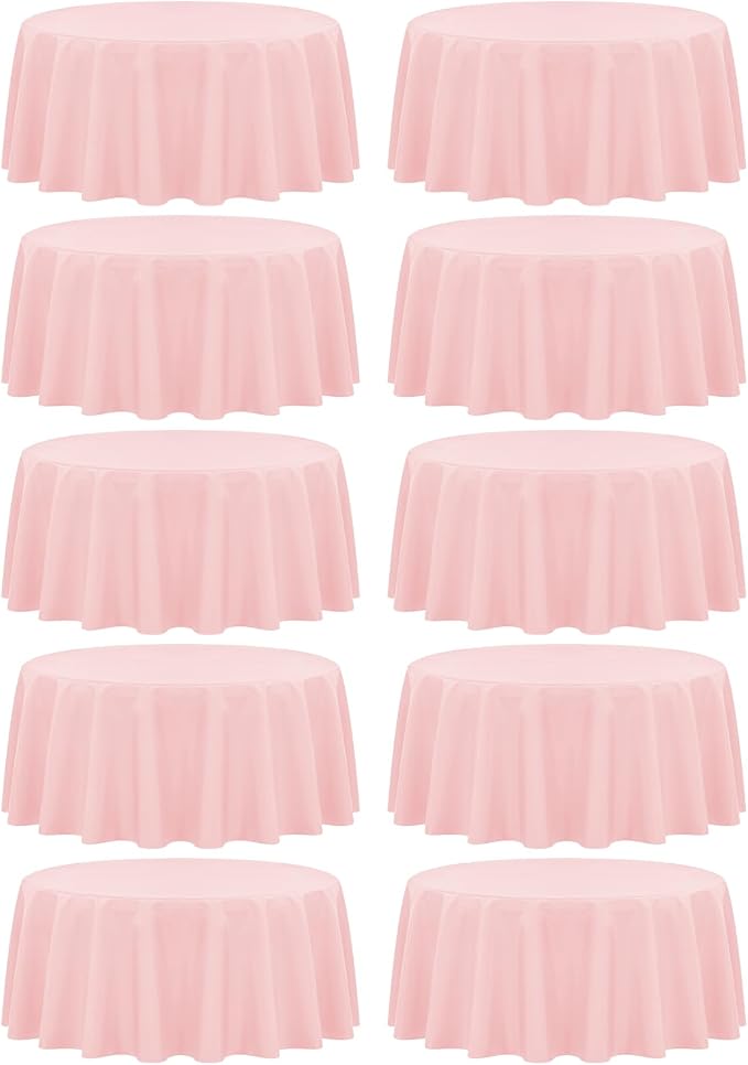 Fani 10 Pack 90 Inch Pink Round Tablecloth, Polyester Fabric, Stain & Wrinkle Resistant, Perfect for 5ft to 6ft Round Tables