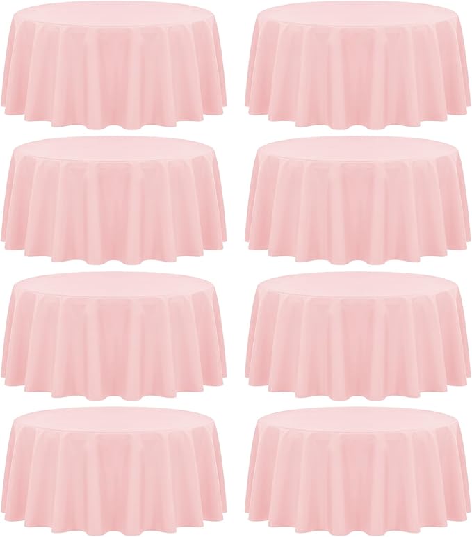 Fani 8 Pack 90 Inch Pink Round Tablecloth, Wrinkle & Stain Resistant, Perfect for 5ft to 6ft Tables, Multi-purpose