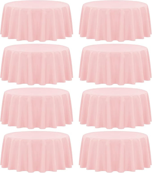 Fani 8 Pack 90 Inch Pink Round Tablecloth, Wrinkle & Stain Resistant, Perfect for 5ft to 6ft Tables, Multi-purpose