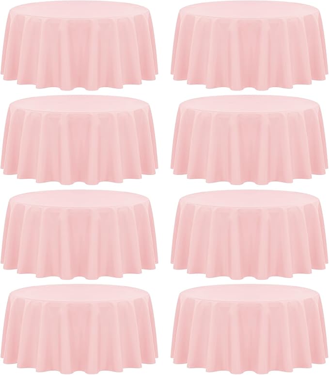 fani 8 Pack Polyester Round Tablecloth 120 Inch Pink Circular Table Cloth, Stain and Wrinkle Resistant Washable Round Table Cover for Wedding Party Kitchen Dining Table Buffet Parties Camping