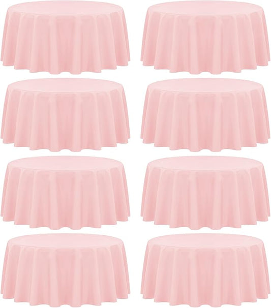 fani 8 Pack Polyester Round Tablecloth 120 Inch Pink Circular Table Cloth, Stain and Wrinkle Resistant Washable Round Table Cover for Wedding Party Kitchen Dining Table Buffet Parties Camping