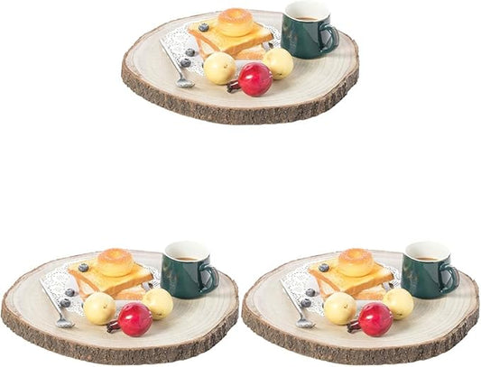 Vintiquewise Barky Natural Wood Slabs Rustic Ornament Slice Tray Table Charger - 16 Inch Dia (Pack of 3)