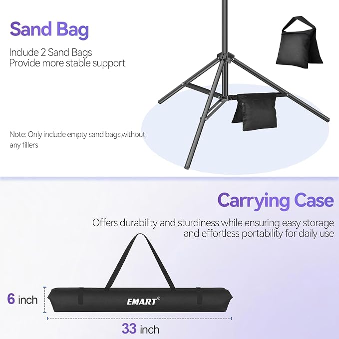 EMART 7 x 10 ft Adjustable Photo Backdrop Stand Kit with 9 x 6ft Portable Black Backdrop Screen, Background Holder Support System Kit for Photography, Party, Live Game, Interviews, YouTube, TIK Tok
