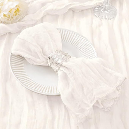 DeZerlor 12 Pack Ivory White Cheesecloth Napkins Spring Cloth Napkins Set of 12 Dinner Napkins Bulk 21x21 Inches for Wedding Bridal Shower Baby Shower Parties