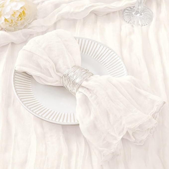 DeZerlor 50 Pack Ivory White Cheesecloth Napkins Spring Cloth Napkins Set of 50 Dinner Napkins Bulk 21x21 Inches for Wedding Bridal Shower Baby Shower Parties