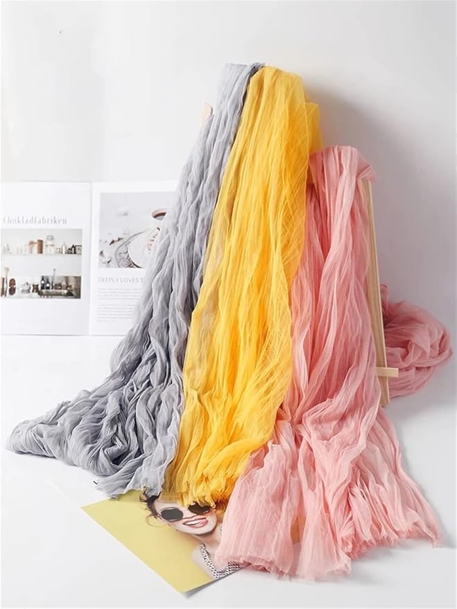 Joanlody Light Gray Cheesecloth Table Runner Spring Summer 10Ft Rustic Gauze Boho Cheese Cloth Table Runner for Wedding Bridal Baby Shower Decoration