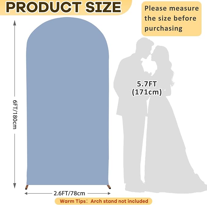 Dusty Blue Wedding Arch Cover 6FT Spandex Fitted Arch Covers Stretchy Backdrop Chiara Arch Cover Double Sided Round Top Arch Backdrop Covers for Baby Shower Bride Reception Decor