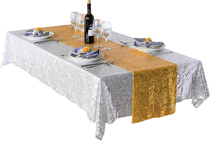 JYFLZQ Gold Sequin Table Runner 12"x108" Pack of 5 Glitter Sequin Fabric Table Linens - Sparkly Runners for Wedding & Birthday Party Decor