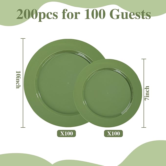 I00000 200 Pcs Green Plastic Plates, St. Patrick's Day Disposable Plates Include 100 Dinner Plate 10’’ & 100 Dessert Plate 7’’ Perfect for St Patrick's Day Party