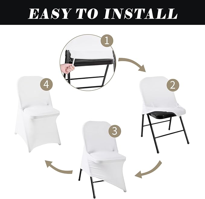 12 PCS Waterproof Stretch Spandex Folding Chair Covers, Dining Room Chair Slipcovers Protector for Wedding, Banquet, Party, Holidays, Celebration and Decoration（White）