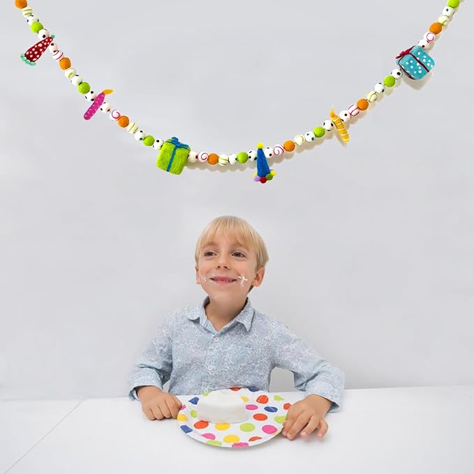 Pre-Strung Happy Birthday Banner, Colorful Felt Ball Garland, Felt Party Hats, Birthday Candles, Cute Gifts, Personalized Banner Sign for Holiday Decor Birthday Party Decoration