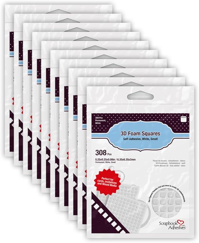 Scrapbook Adhesives by 3L, White 3D Foam Squares, 1/4-Inch x 1/4-Inch, 308pk