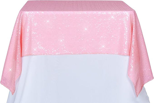 PartyDelight Pink Sequin Tablecloth Sparkly Table Cloth Overlay Square 50"x50"
