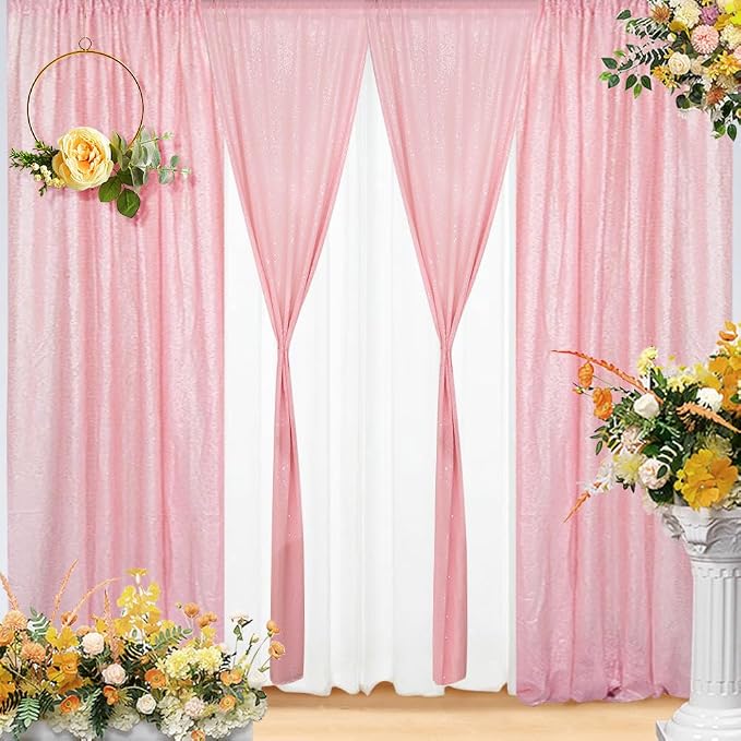 Eternal Beauty Sequin Backdrop Curtains, 2x8 Ft-2 Panels Pink Back Drop for Mother's Day Shimmer Photography Party Wedding Birthday Decor