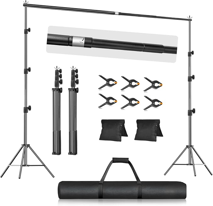 EMART 10x9.2FT Backdrop Stand, Photo Video Studio Adjustable&Lockable Heavy Duty Background Support System Kit with 6 Backdrop Clamps, 2 Sandbag and Carry Bag for Photography, Parties, Wedding, Video
