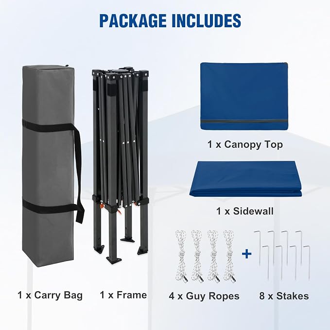 6x4 Pop Up Canopy Tent with One Wall Panel, Instant Portable Beach Canopy, Outdoor Tent with Carry Bag for Camping, Sports, Tailgating, Events, Dark Blue