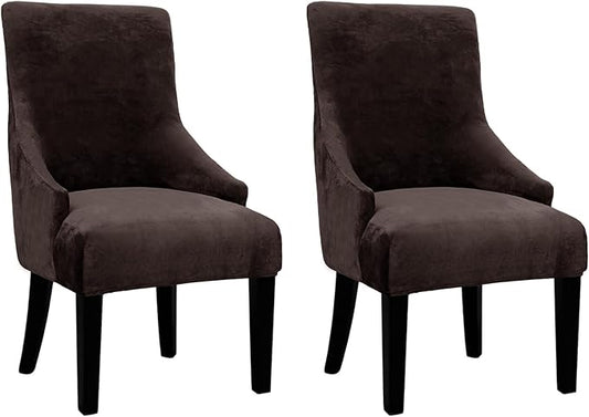Velvet Wingback Dining Chair Cover Soft Stretch Accent Chair Cover Slipcover Thick Plush Wing Back Chairs Covers Furniture Protect Washable Chairs Protector Covers for Dining Room (Dark Brown, 2)
