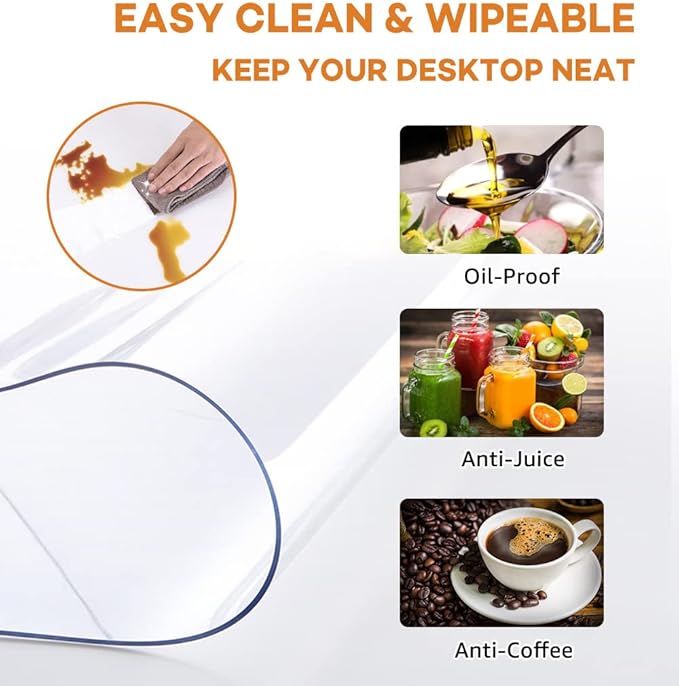 2 Sets 22 Inch Dia Round Clear Plastic Table Protector Cover PVC Vinyl Desk Pad Mat Waterproof Heat Resistant Non-Slip Easy Clean Tablecloth for Dining Room Table Coffee End Table Office Writing Desk