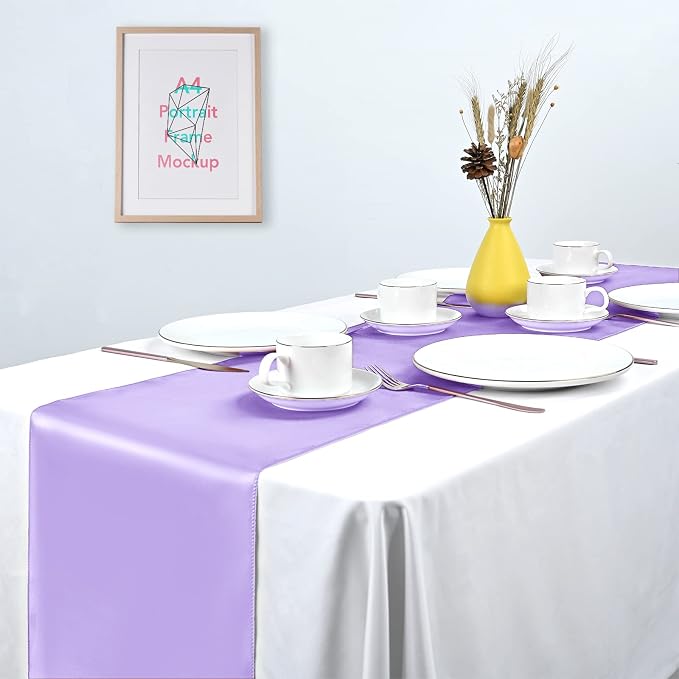 15 Pack Light Purple Satin Table Runners 12 x 108 Inch Long Table Runners for Rectangle Round Tables,Smooth Satin Table Runner for Wedding,Birthday Party Banquets Graduation Engagements Decoration