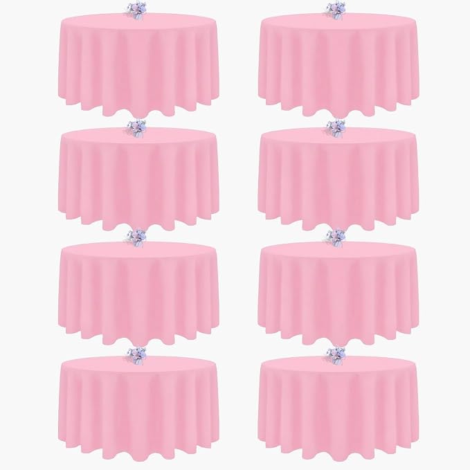 8 Pack Pink Round Tablecloth 90 Inch Round Table Cloth, Wrinkle Resistant and Washable Tablecloth Polyester Fabric Table Cloth Round Cover for Dining Wedding Banquet Party