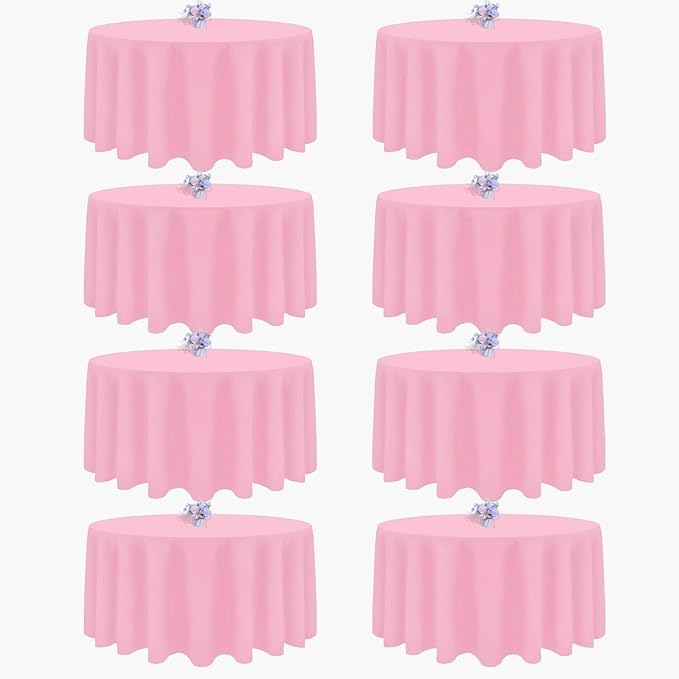 8 Pack Pink Round Tablecloth 120 Inch Round Table Cloth, Wrinkle Resistant and Washable Tablecloth Polyester Fabric Table Cloth Round Cover for Dining Wedding Banquet Party