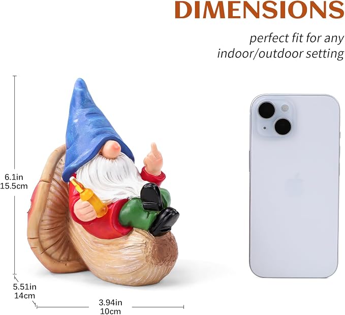 Middle Finger Gnome Statue Naughty Garden Gnomes Funny Drunk Gnome on Mushroom Indoor Outdoor Summer Decoration for Yard Lawn Home Christmas Birthday Gag Gift