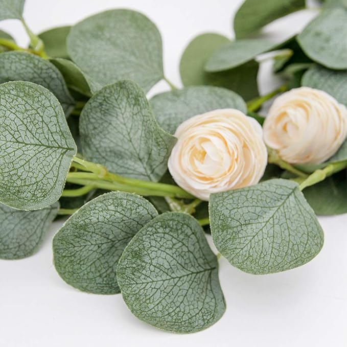 DearHouse 4Pack Artificial Eucalyptus Garland Faux Silk Eucalyptus Leaves Vines Handmade Garland Greenery Wedding Backdrop Arch Wall Decor …