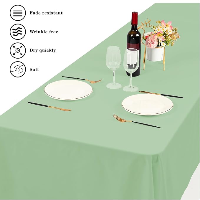 6 Pack Tablecloth 60 x 102 inch Polyester Table Cloth for 6 Foot Rectangle Tables,Stain and Wrinkle Resistant Washable Fabric Table Covers Polyester Sage Green Table Clothes for Wedding,Party,Banquet