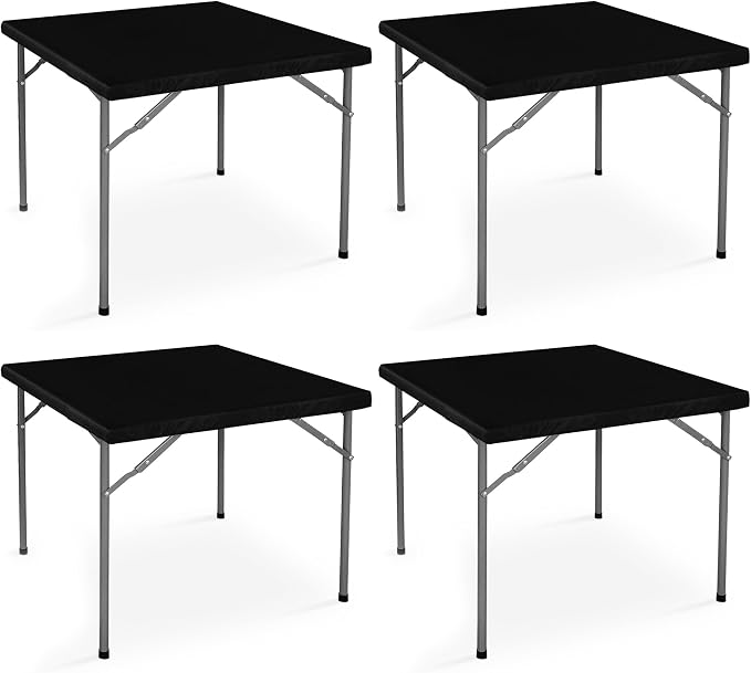 LUSHVIDA 4 Packs Vinyl Card Tablecloth with Flannel Backing 36x36 inch - Waterproof Plastic Picnic Table Cover for Square Folding Table Cloth with Elastic Corners, Black