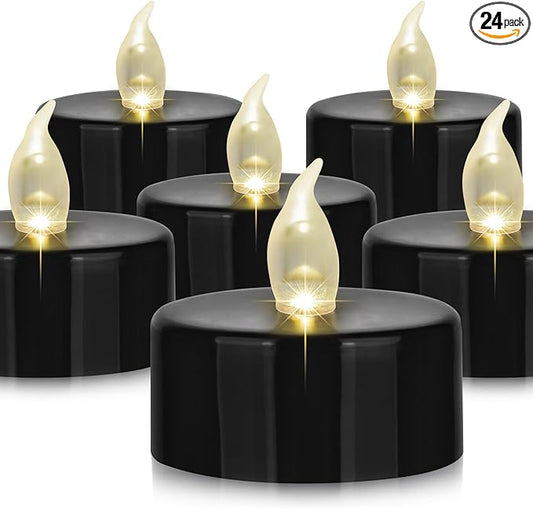 Hanzim Battery Operated LED Tea Lights: 50PACK Flameless Votive Candles Lamp Realistic and Bright Flickering Holiday Gift Long Lasting 200Hours for Seasonal & Festival Celebration Black