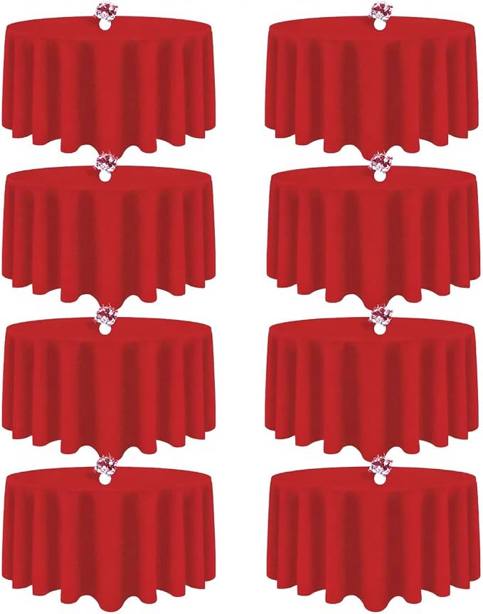 8 Packs 90 Inch Red Round Tablecloth in Diameter, Washable Polyester Fabric Tablecloths, Wrinkle Resistant Table Cloth for Wedding Party Banquet Dining