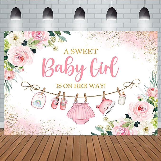 9x6ft Cute Clothes Baby Shower Backdrop for Boys a Sweet Baby Boy is on The Way Newborn Kids Pink Leaves Gold Dots Baby Shower Party Decorations Banner Supplies Photo Booth Props