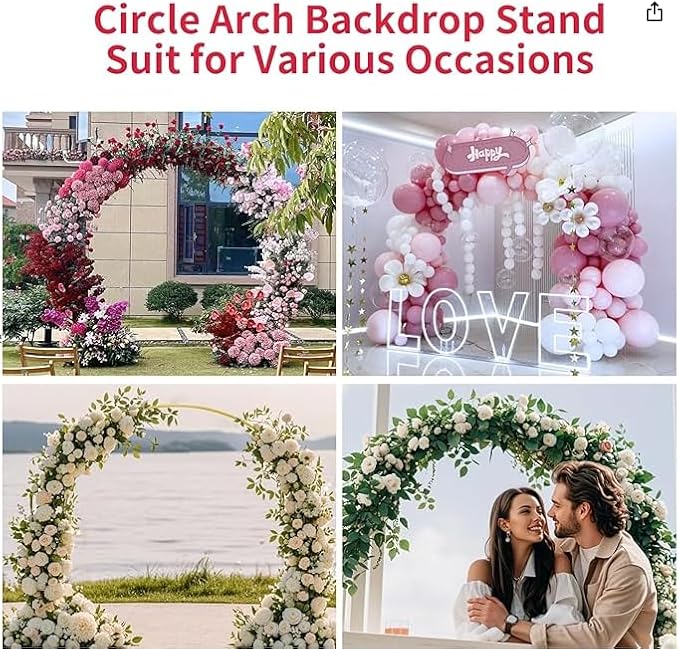 Wedding Arch Round Backdrop Stand Gold Metal Circle Backdrop Stand Circle Balloon Arch Stand Frame for Birthday Party Bridal Shower Anniversary Ceremony Candy Tables Celebration in 2.6x2.8m