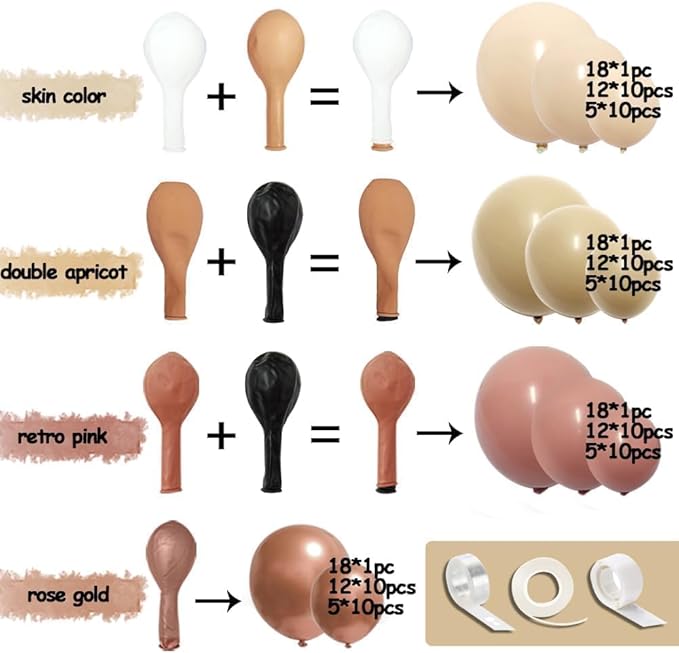 Boho Balloons Pink Nude Balloon Garland Double Stuffed Matte Cream Dusty Rose Balloon Arch Kit for Birthday Baby Showers, Wedding, Bridal, Baptism, Love Party Decorations