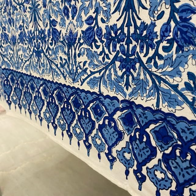Ridhi Dark Royal Blue Hand Block Print Cotton Rectangle Tablecloth 190" x 72" inches Reusable Table Cover Decorative Everyday Use for Dining Room, Farmhouse, Home Gift for Spring, Mother's Day