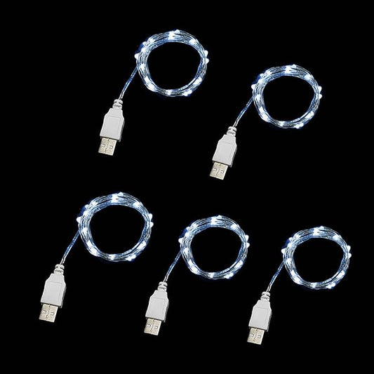 Sokelinn-six 2m 20 LEDs Fairy String Lights, USB Powered String Light for Desk Office Christmas Tree Party Decoration (White, 5)