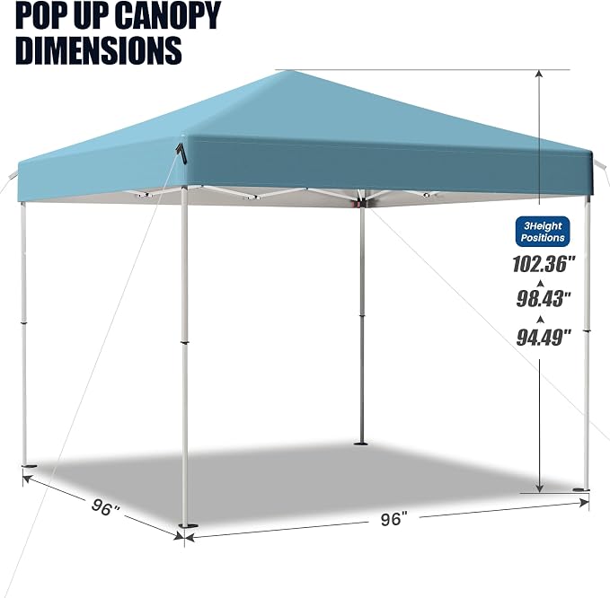 8x8 Pop Up Canopy Tent,Outdoor Canopy with Carry Bag,Easy Up Canopy with 3 Adjustable Height,Outdoor Gazebo Straight Legs,UPF 50+ Event Shelter Tents for Parties,Camping,Market,Patio(Sky Blue)