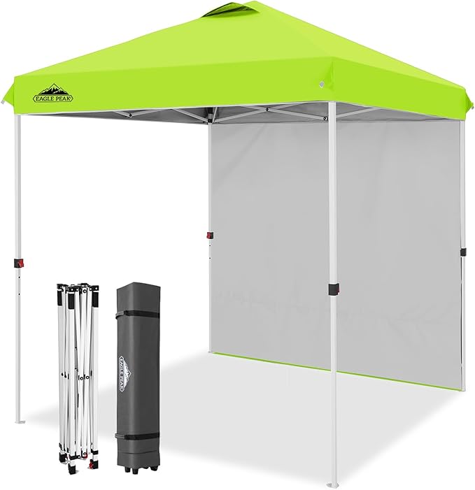 EAGLE PEAK Commercial Canopy 6.6x6.6 Pop Up Canopy Tent with 1 Sidewall, Easy Setup Heavy Duty Instant Event Shelter for Vendors & Markets, Outdoor Sun Shade, Neon Green
