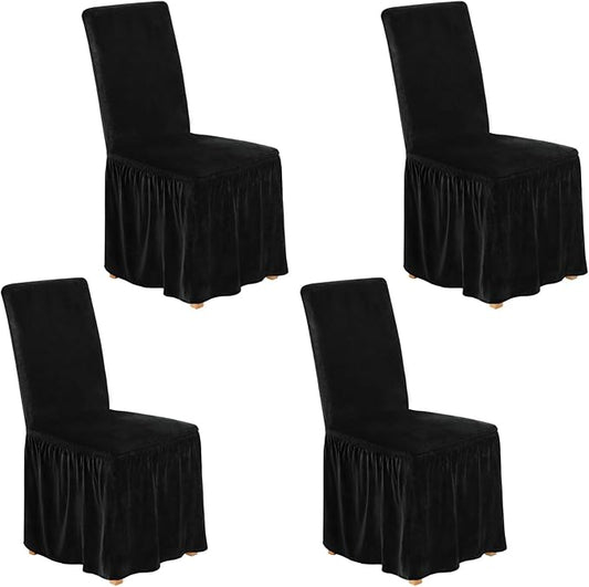 NICEEC Spandex Chair Covers for Dining Chairs Covers Set of 4 Removable Dining Room Chair Covers with Skirt Parson Chair Slipcovers Washable Chair Protector for Kitchen Wedding Party Banquet(Black)