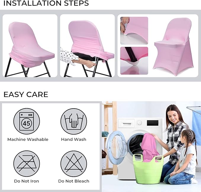 Babenest Spandex Folding Chair Covers Upgraded 10 PCS Universal Stretch Washable Fitted Chair Slipcovers Protector for Wedding, Holidays, Banquet, Party, Easter Celebration (Pink)